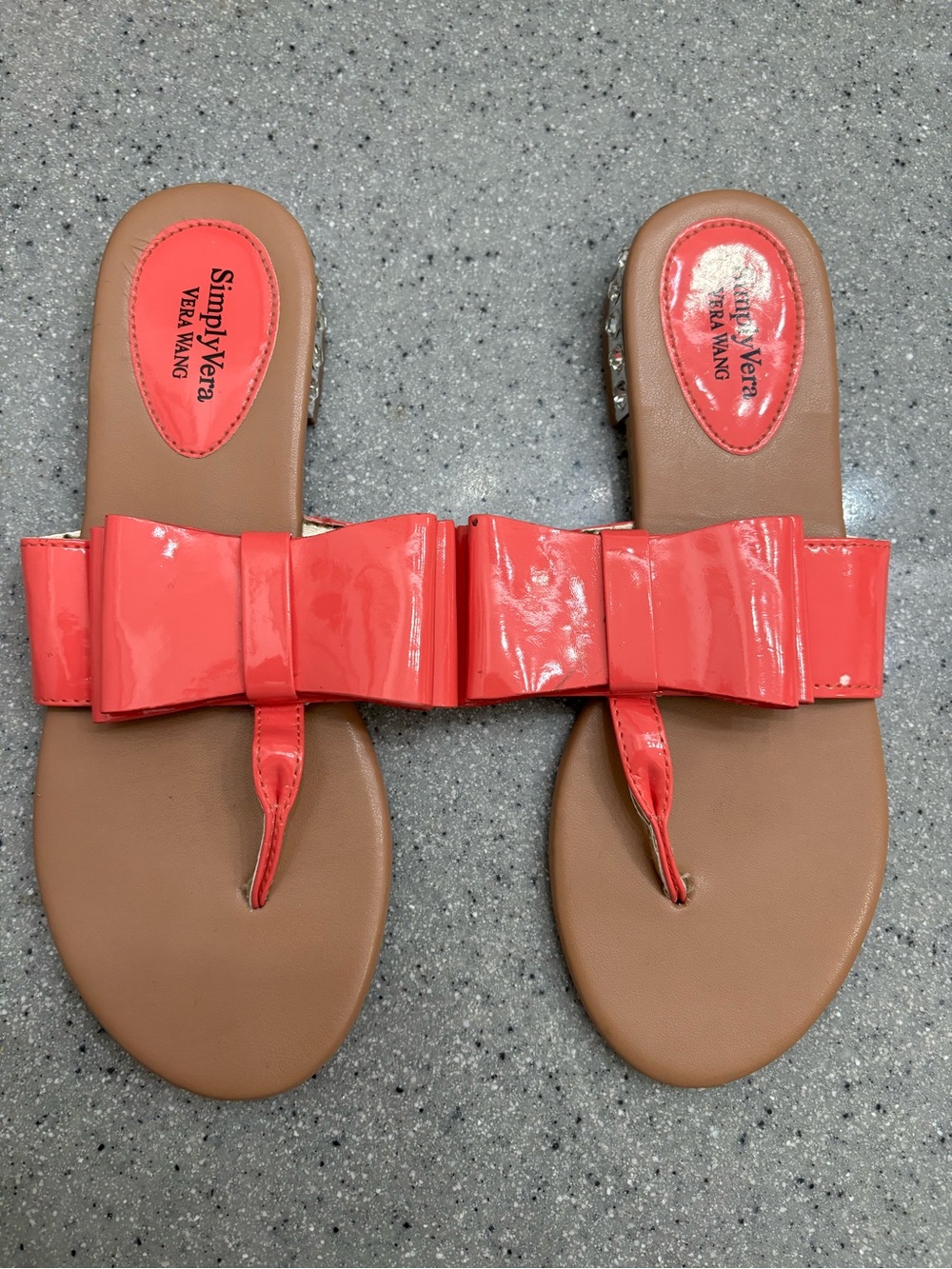Simply Vera Vera Wang Coral Patent Bow Thong Sandals